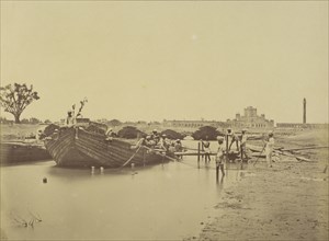 Bridge of Boats Below the Martinière College on the Gomti River; Felice Beato, 1832 - 1909, Lucknow, Uttar