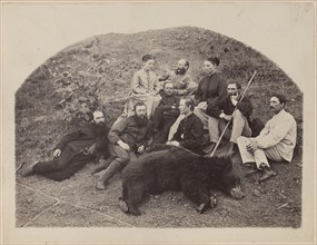 Group Portrait of Europeans with Dead Bear; India; about 1881; Albumen silver print