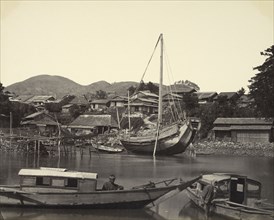 Boats in River, Nagasaki; Felice Beato, 1832 - 1909, Nagasaki, Japan; about 1865; Albumen silver print
