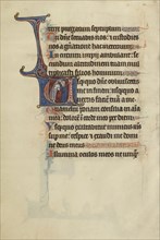 Initial U: A Man Clothing a Nude Man; Bute Master, Franco-Flemish, active about 1260 - 1290, Paris, written, France