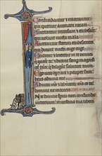Initial I: David atop a Tower Pointing to Three Demons Below; Bute Master, Franco-Flemish, active about 1260 - 1290, Paris
