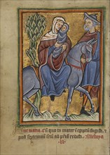 The Flight into Egypt; York perhaps, illuminated, Northern, England; illumination about 1190; written about 1490; Tempera