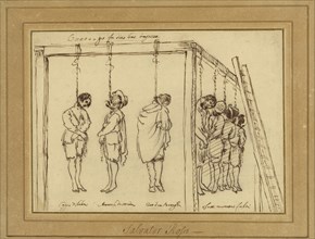 Seven Men on the Gallows; Bolognese School; Italy; about 1630; Pen and brown ink over black chalk; 18.7 × 26 cm