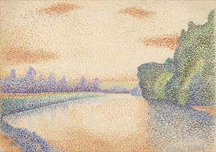 The Banks of the Marne at Dawn; Albert Dubois-Pillet, French, 1846 - 1890, France; about 1888; Watercolor over traces of black