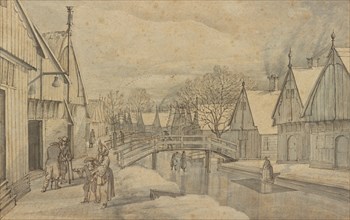 A Street in Jisp on a Winter's Day; Abraham Rutgers, Dutch, 1632 - 1699, Netherlands; before 1664; Pen and brown and black ink