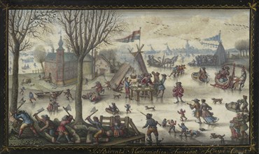 Winter Landscape with Numerous Figures on a Frozen River; Jan Berents, Dutch, about 1679 - after 1733, Netherlands; about 1723