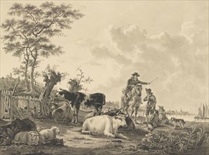 Landscape with Cattle, Sheep, and Herders; Jacob van Strij, Dutch, 1756 - 1815, Netherlands; about 1800 - 1810; Pencil, pen