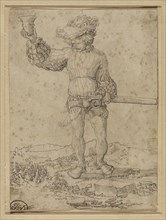 Mercenary Soldier in a Landscape; Circle of Wolf Huber, German, 1480,1485 - 1553, Germany; about 1515; Pen and black ink