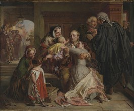 Not Guilty; Abraham Solomon, British, 1824 - 1862, England; 1859; Oil on canvas; 63.5 x 88.9 cm, 25 x 35 in