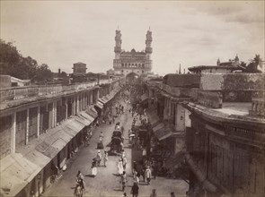 Street View, Hyderabad; Lala Deen Dayal, Indian, 1844 - 1905, India; September - December 1887; Gelatin silver print