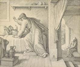 Elijah Revives the Son of the Widow of Zarephath; Julius Schnorr von Carolsfeld, German, 1794 - 1872, Germany; 1842; Black ink