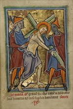 Christ Carrying the Cross; Norfolk perhaps, written, East Anglia, England; about 1190 - 1200 and text about 1480 - 1490