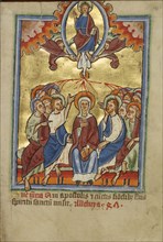 Pentecost; York perhaps, illuminated, Northern, England; illumination about 1190; written about 1490; Tempera colors and gold