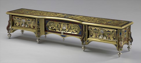 Writing Stand, Gradin, French; France; about 1692 - 1700; Oak and walnut veneered with brass, copper, silver, ebony, painted