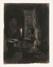 Still Life with Candle; Albert Lebourg, French, 1849 - 1928, France; about 1867 - 1870; Charcoal with stumping and white opaque