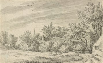 Village Path with Church Spire in the Distance; Guillam Dubois, Dutch, 1623,1625 ? - 1680, Netherlands; about 1650; Brush
