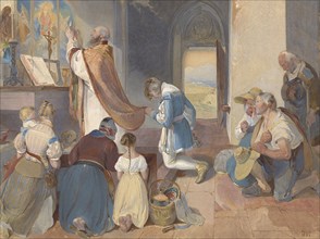 Fridolin Assists with the Holy Mass; Peter Fendi, Austrian, 1796 - 1842, Austria; 1833; Gouache, watercolor and graphite; 23.4