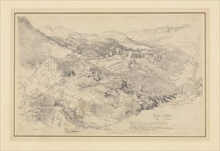 View from Civitella, near Olevano; Victor Paul Mohn, German, 1842 - 1911, Italy; 1866; Black chalk; 26.4 x 41.3 cm