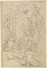 A Hunting Party; Franz Albert Venus, German, 1842 - 1871, Germany; about 1860 - 1866; Black ink and graphite, recto, graphite