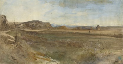 Campagna Landscape on the Via Flaminia; Franz Albert Venus, German, 1842 - 1871, Italy; 1869; Watercolor over graphite