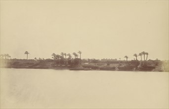 Banks of the Nile with Palm Trees and Boats; Théodule Devéria, French, 1831 - 1871, France; February 1865; Albumen silver print