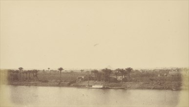 Banks of the Nile with Palm Trees and Boat; Théodule Devéria, French, 1831 - 1871, France; 1859 - 1865; Albumen silver print