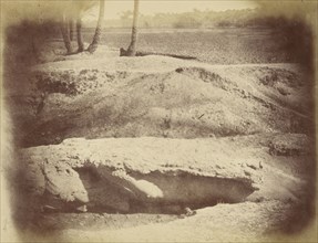 Close-up of a Sculpture on an Excavated Site; Théodule Devéria, French, 1831 - 1871, France; 1859 - 1862; Albumen silver print