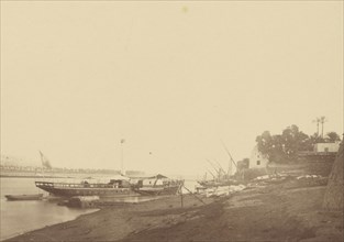 Boats on the Bank of the Nile; Théodule Devéria, French, 1831 - 1871, France; 1865; Albumen silver print