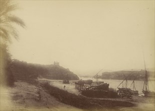 View of the Nile with Boats and Ruins; Théodule Devéria, French, 1831 - 1871, France; 1865; Albumen silver print