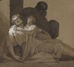Study for the Death of Socrates; Jean-Francois-Pierre Peyron, French, 1744 - 1814, France; about 1787; Black chalk, brown ink