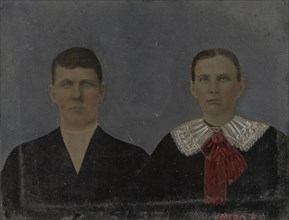 Portrait of young couple; United States; 1860s - 1880s; Hand-colored tintype; Sheet: 19.6 x 25.6 cm, 7 11,16 x 10 1,16 in