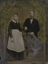 Portrait of couple in garden scene; United States; 1860s - 1880s; Hand-colored tintype; Sheet: 22.7 x 17 cm