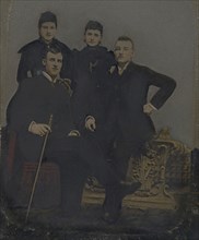 Portrait of two young men and two young women; United States; 1860s - 1880s; Hand-colored tintype; Sheet: 21.6 × 6.3 cm