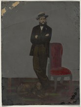 Portrait of man and dog; United States; 1860s - 1880s; Hand-colored tintype; Sheet: 21.7 x 16.1 cm, 8 9,16 x 6 5,16 in