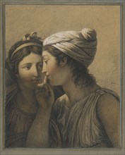 Le Secret, The Secret, Francois-Andre Vincent, French, 1746 - 1816, France; 1795; Black, red and white chalk and oiled or