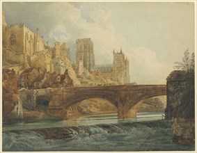 Durham Cathedral and Castle; Thomas Girtin, British, 1775 - 1802, Britain; about 1800; Watercolor over pencil heightened