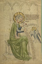 Saint John the Evangelist Writing; Hessen, Germany; about 1340–1350; Tempera colors, gold leaf, and ink on parchment; Leaf: 45.4