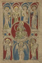 Saint John the Evangelist surrounded by Seven Angels; or Cologne, Germany; about 1340 - 1350; Tempera colors, gold leaf, and ink