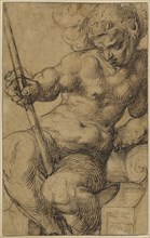 Nude Warrior, Mars?, Leaning over a Volute, recto, Nude Child Playing with a Viola, verso, Toussaint Dubreuil, French, 1558