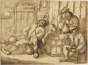 Peasants Drinking in a Tavern; Adriaen van Ostade, Dutch, 1610 - 1685, The Netherlands; early 1640s; Pen and brown ink and wash