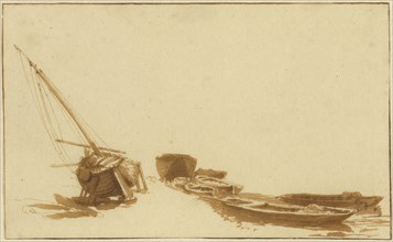 Boats on Shore and in Water; Jan de Bisschop, Dutch, 1628 - 1671, The Netherlands; 1648 - 1652; Pen and brown ink and wash