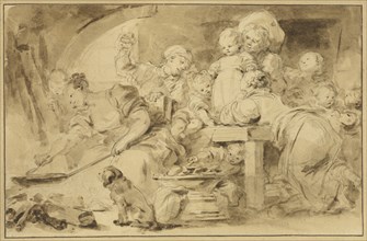 Making Fritters; Jean-Honoré Fragonard, French, 1732 - 1806, France; about 1782; Brush and brown ink over graphite; 24.6 × 37.5
