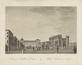 Piazza Castello in Turin; Angelo Biasioli, Italian, After Aimé Chenavard, French, 1798 - 1838, Italy; 1817; Engraving; Plate