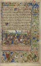 Gillion Defeating King Fabur during the Siege of Cairo; Lieven van Lathem, Flemish, about 1430 - 1493, David Aubert Flemish