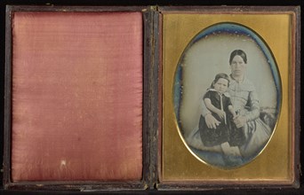 Portrait of a Seated Woman with a Young Girl on Her Lap; Mexico; about 1850s; Hand-colored Daguerreotype