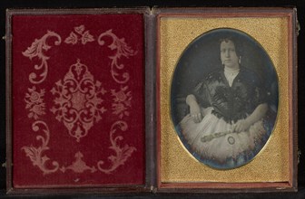 Portrait of a Woman in a Black Jacket Holding a Fan; Mexico; about 1850s; Hand-colored Daguerreotype
