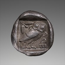Silver coin, tetradrachm, of Athens; Athens, Greece; 475 - 465 B.C; Silver; 2.5 cm, 17.2 g, 1 in., 0.0379 lb