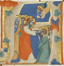 Initial A: Christ Wiping the Tears from the Eyes of the Saved; Attributed to the Master of the Antiphonary of San Giovanni