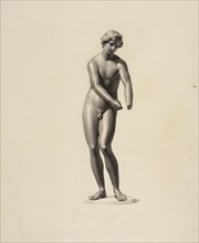 Statue of Apollo Didymaeus, or androgynous Apollo, stringing his bow, front view, Society of Dilettanti drawings, prints