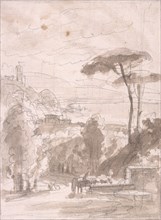 Lac d'Albano, Dessins, Castellan, A. L., Antoine Laurent, 1772-1838, Pencil, ink and wash on paper, 1797-1799, Title from